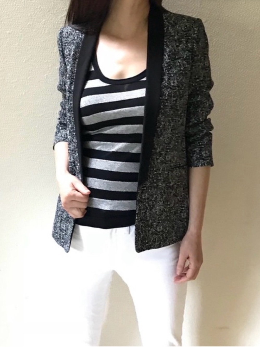 Sandro Paris black evening tweed designer women’s classic blazer jacket 36 4 S